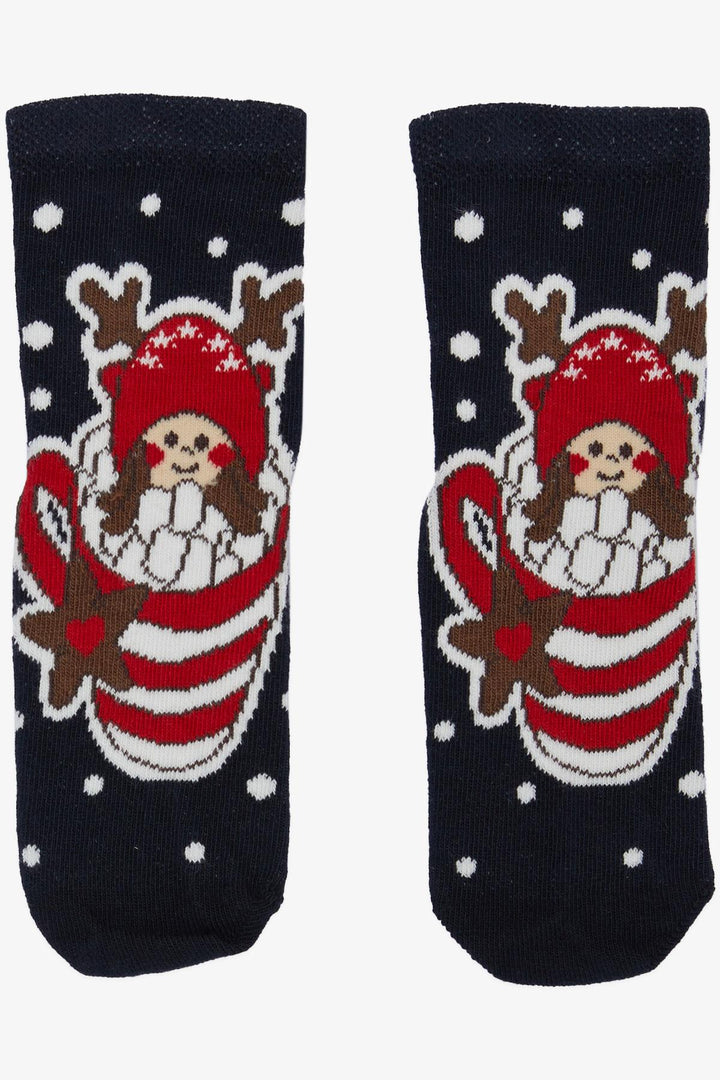 BRE Girls' Christmas Themed Cute Girl Printed Socks 3-8 Years, Navy Blue - Rio Rancho