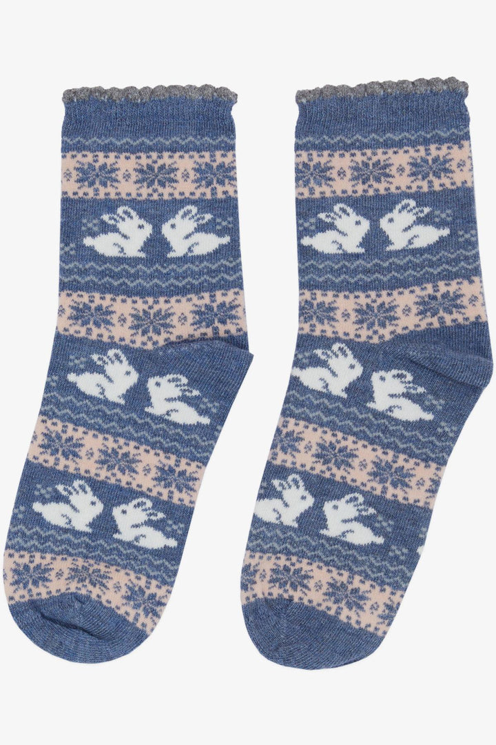 BRE Girls' Christmas Themed Rabbit Printed Socks, 34 Years, Blue - Wildwood