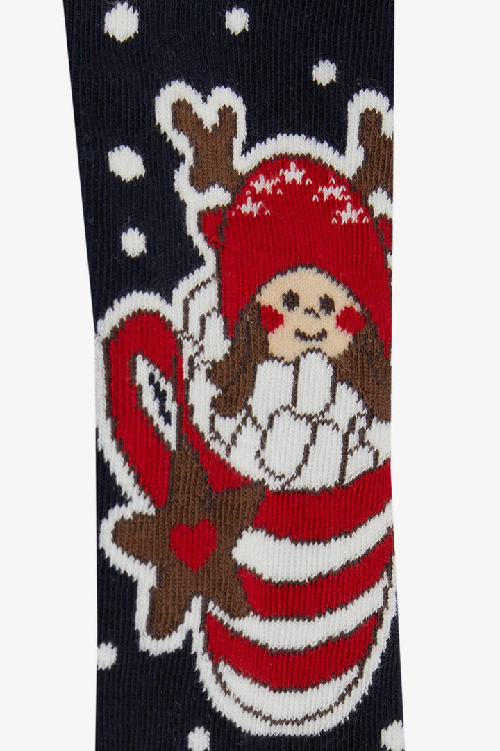 BRE Girls' Christmas Themed Cute Girl Printed Socks 3-8 Years, Navy Blue - Rio Rancho