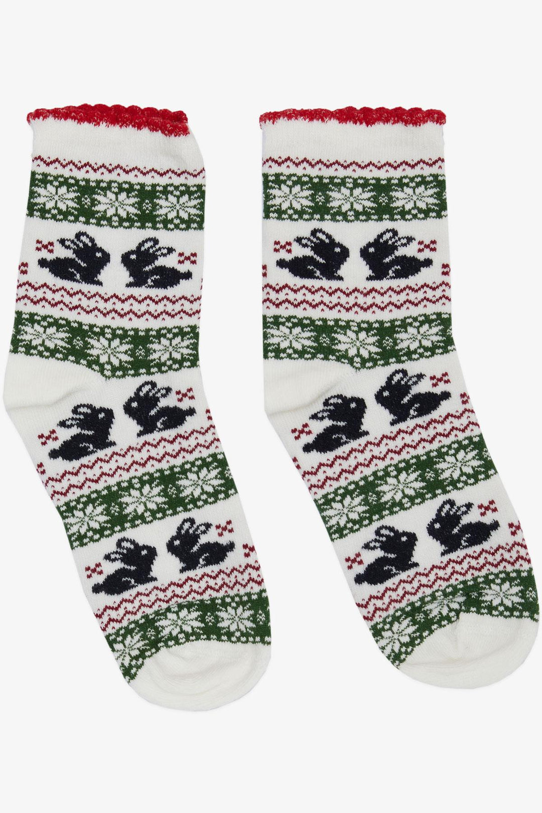 BRE Girls' Christmas Themed Rabbit Printed Socks, 34 Years, White - Roanoke
