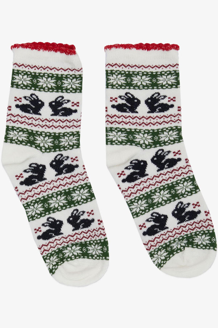 BRE Girls' Christmas Themed Rabbit Printed Socks, 34 Years, White - Roanoke