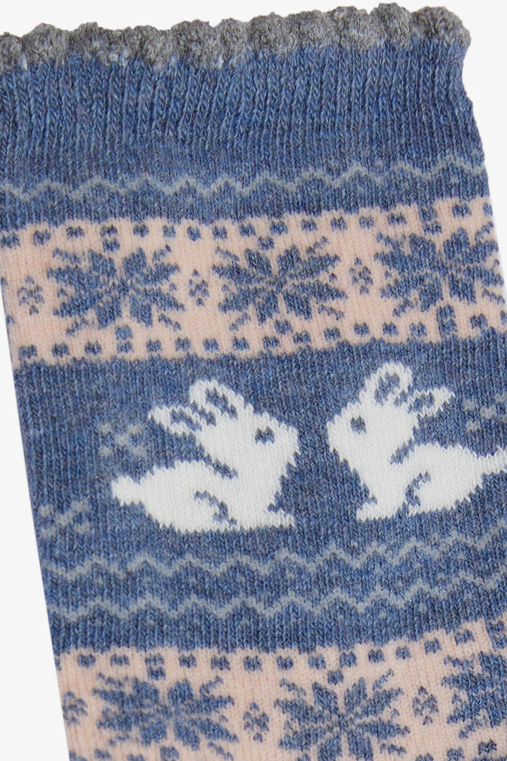 BRE Girls' Christmas Themed Rabbit Printed Socks, 34 Years, Blue - Wildwood