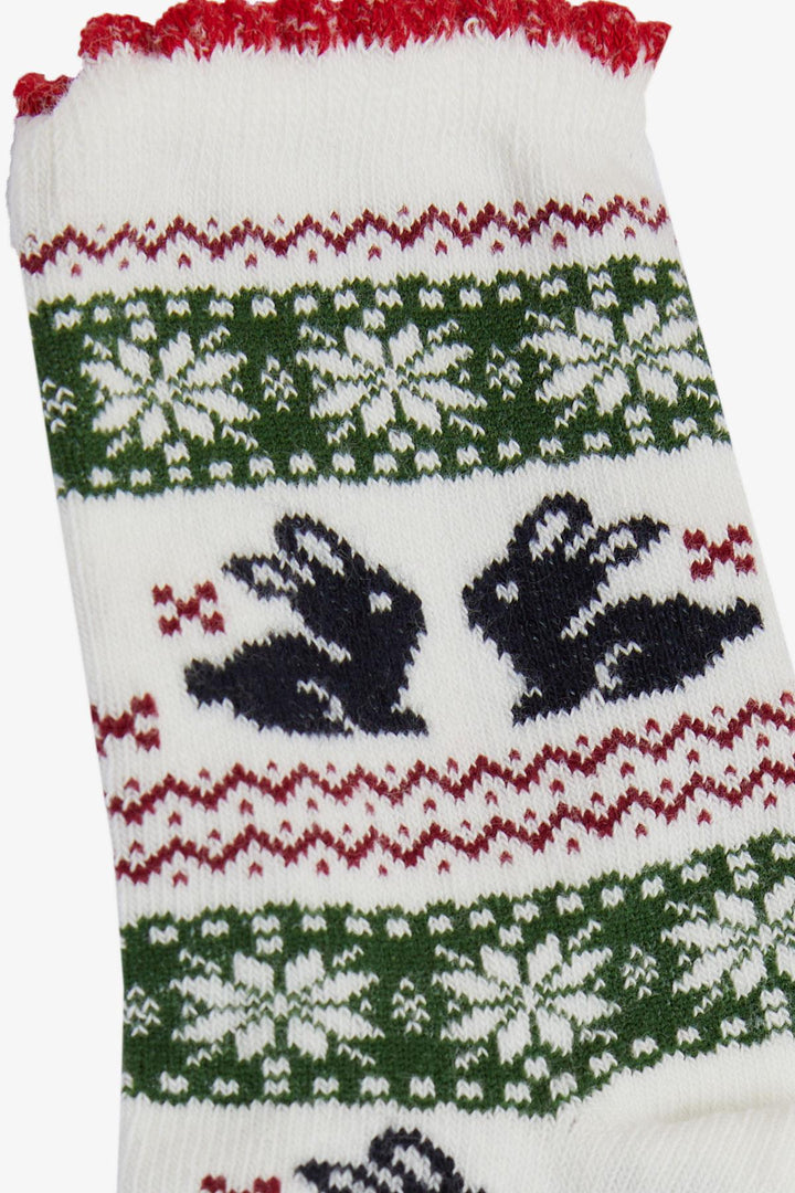 BRE Girls' Christmas Themed Rabbit Printed Socks, 34 Years, White - Roanoke
