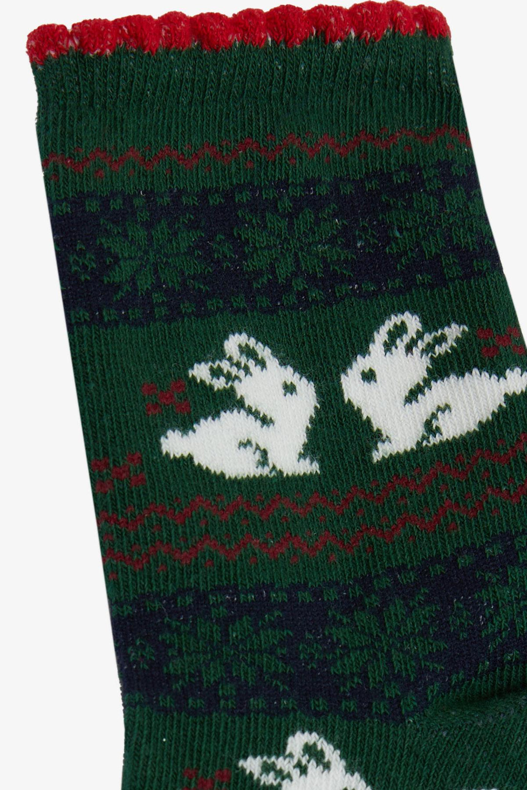 BRE Girls' Christmas Themed Rabbit Printed Socks, Dark Green, 34 Years Old - Cleveland