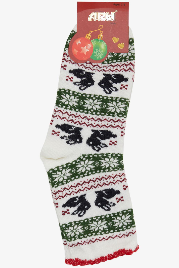 BRE Girls' Christmas Themed Rabbit Printed Socks, 34 Years, White - Roanoke