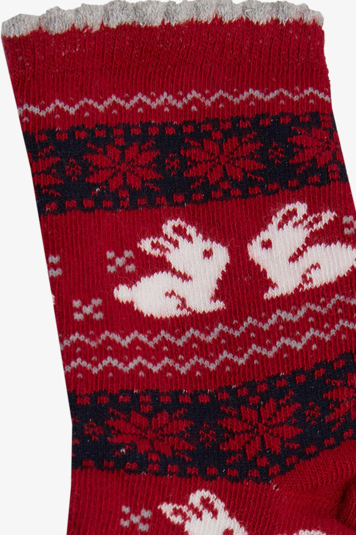 BRE Girls' Christmas Themed Bunny Printed Socks, 34 Years, Red - Columbia