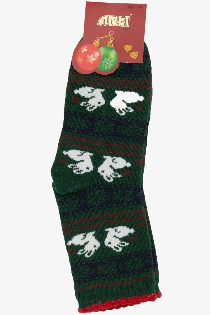 BRE Girls' Christmas Themed Rabbit Printed Socks, Dark Green, 34 Years Old - Cleveland