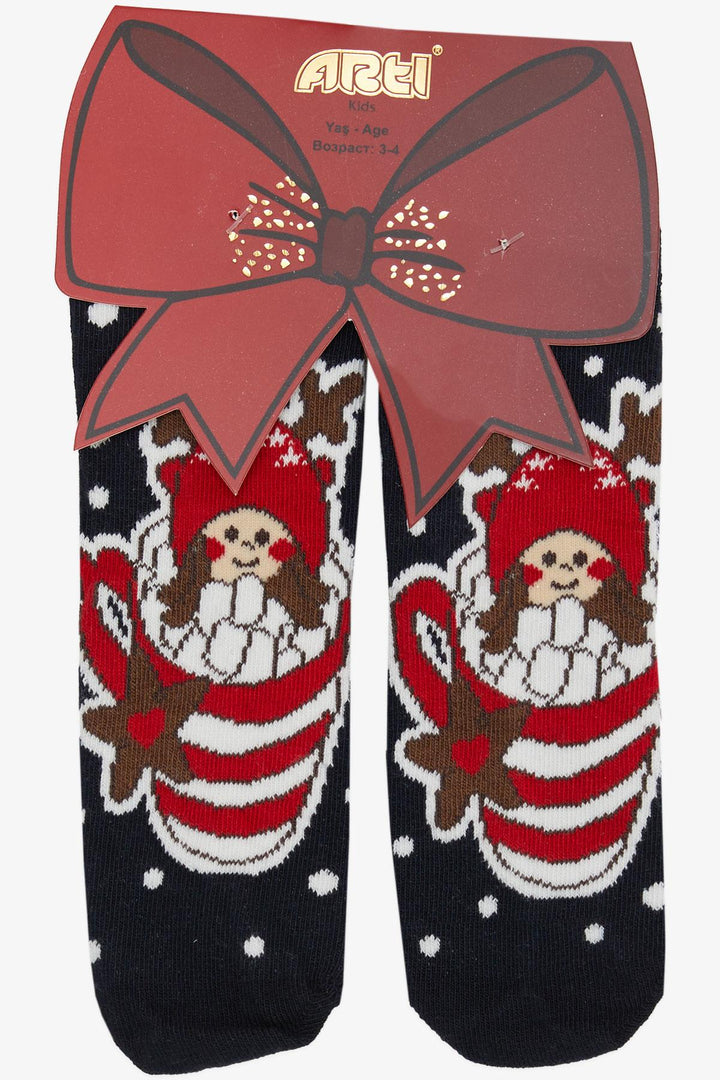 BRE Girls' Christmas Themed Cute Girl Printed Socks 3-8 Years, Navy Blue - Rio Rancho