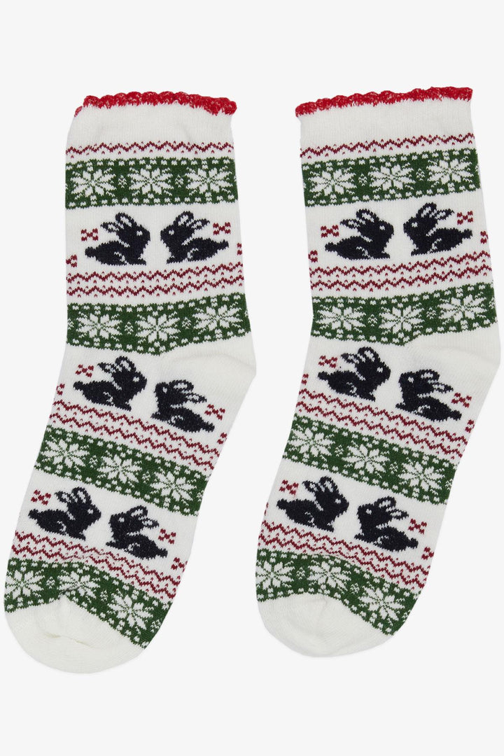 BRE Girls' Christmas Themed Rabbit Printed Socks, 34 Years, White - Roanoke