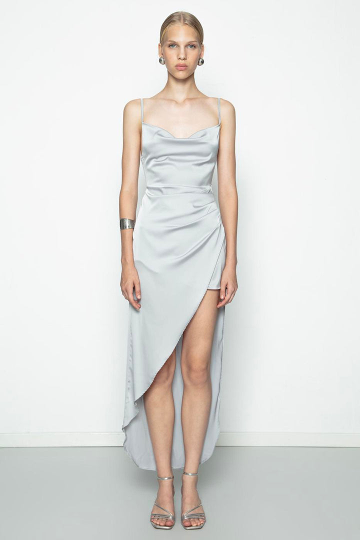 BSL Women Satin Dress with Asymmetrical Skirt Detail - Lancaster