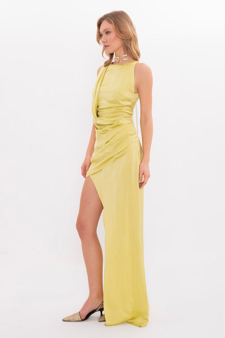 BSL Women Satin Dress with Asymmetrical Skirt Detail - Skelmersdale