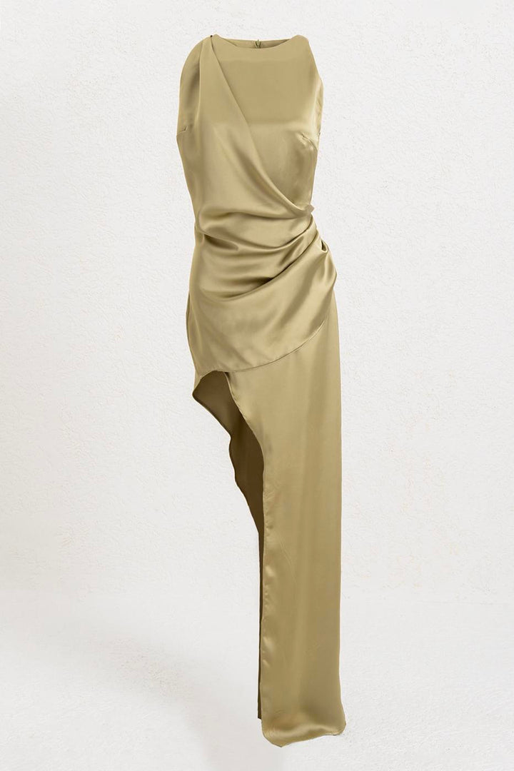 BSL Women Satin Dress with Asymmetrical Skirt Detail - Pinellas Park