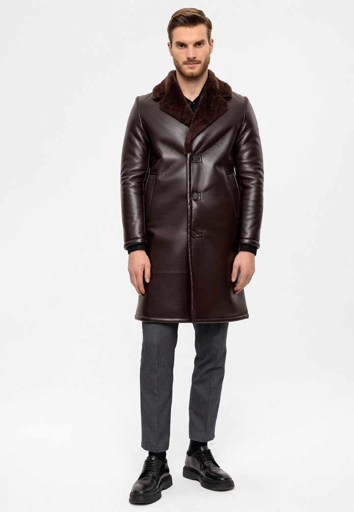 ANT Lining Detailed Faux Leather Men's Coat - Pleasanton