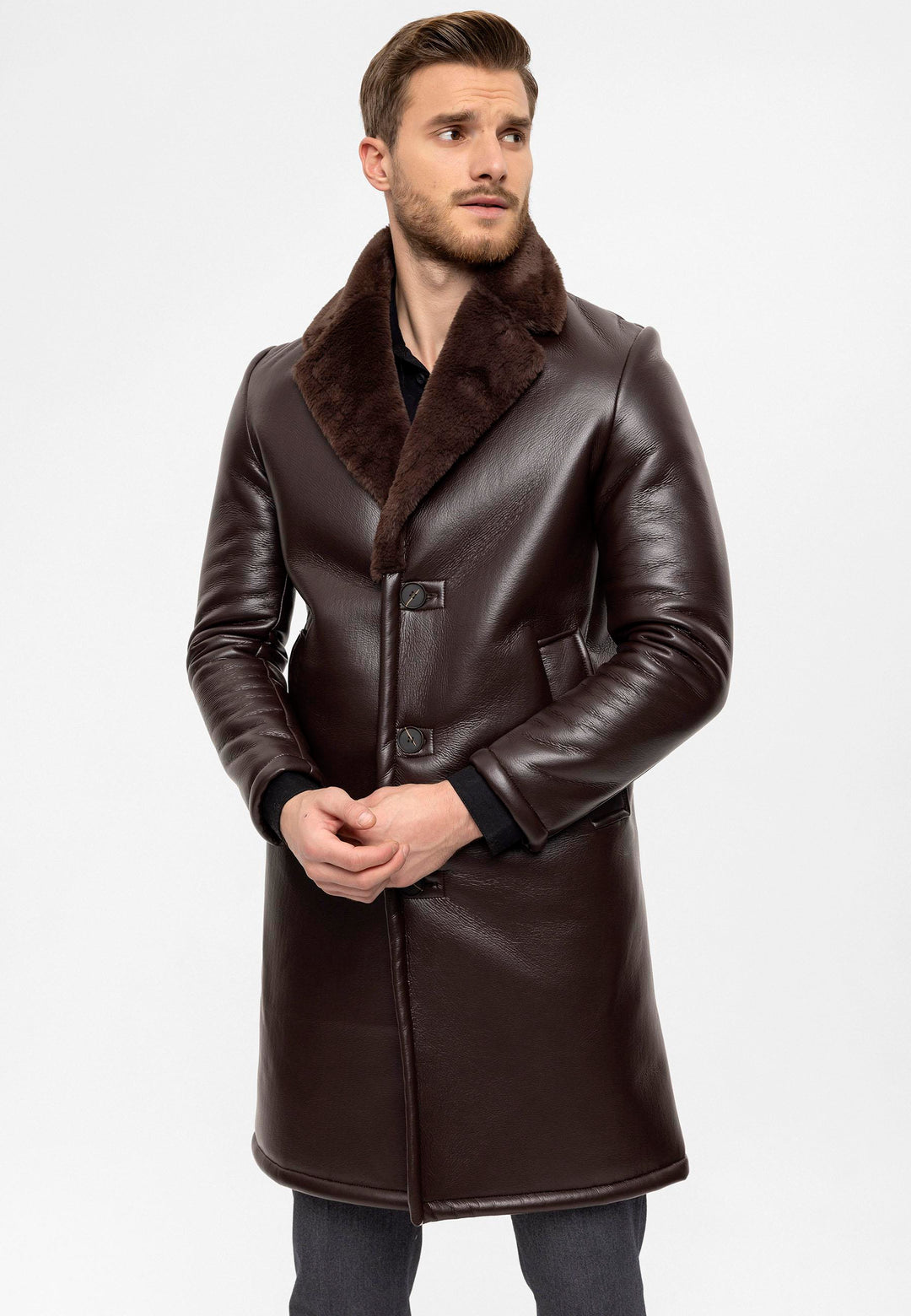 ANT Lining Detailed Faux Leather Men's Coat - Pleasanton