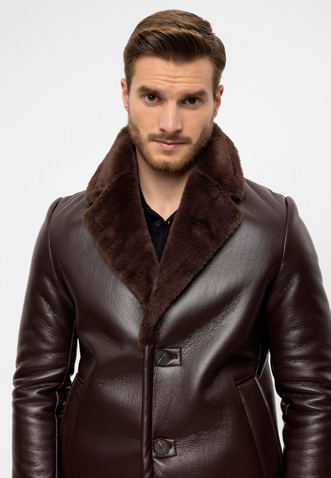ANT Lining Detailed Faux Leather Men's Coat - Pleasanton