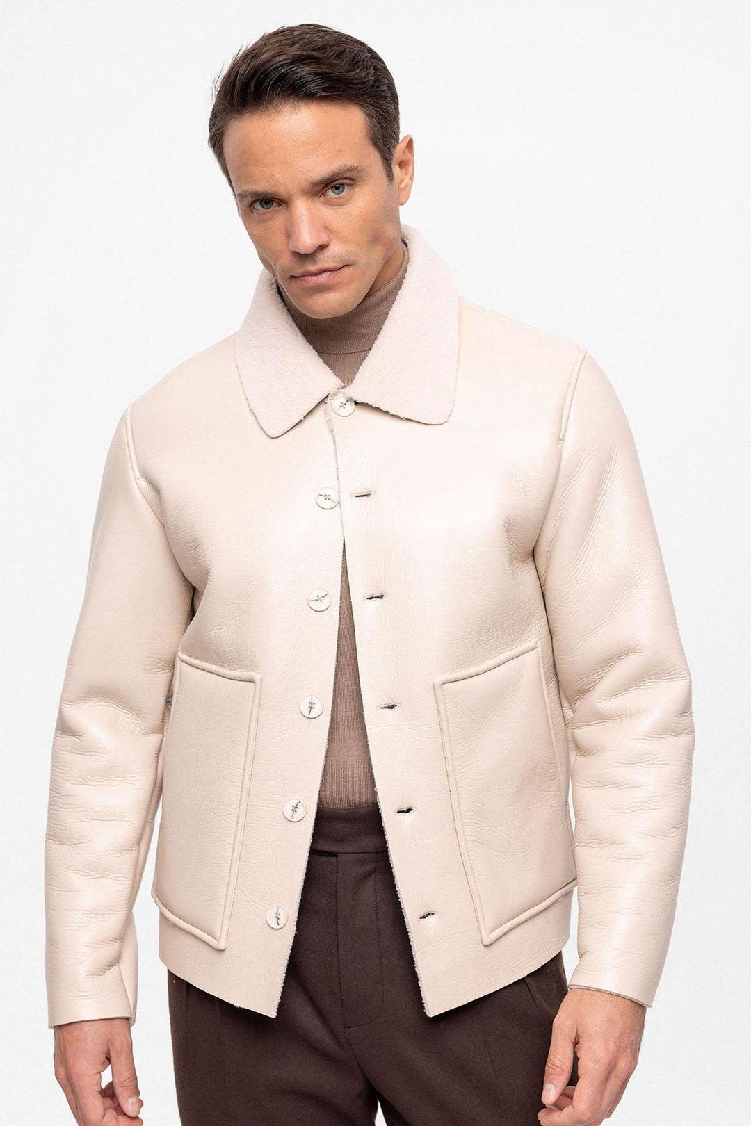 ANT Lining Detailed Faux Leather Men's Coat - Ciudad Mante