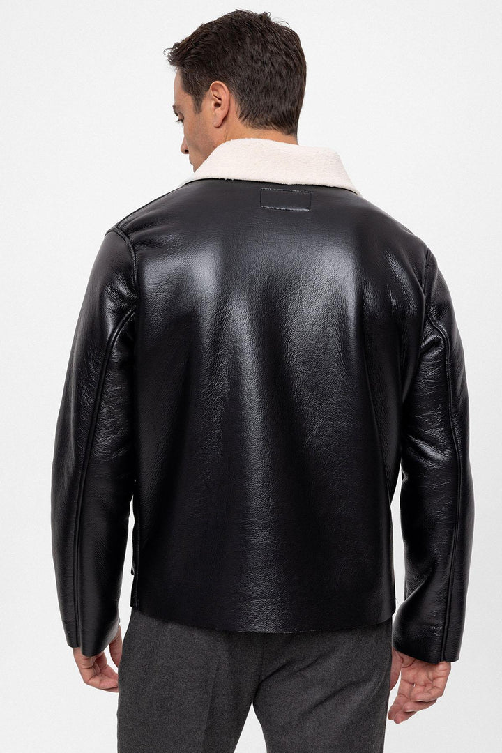 ANT Lining Detailed Faux Leather Men's Coat - Emmen