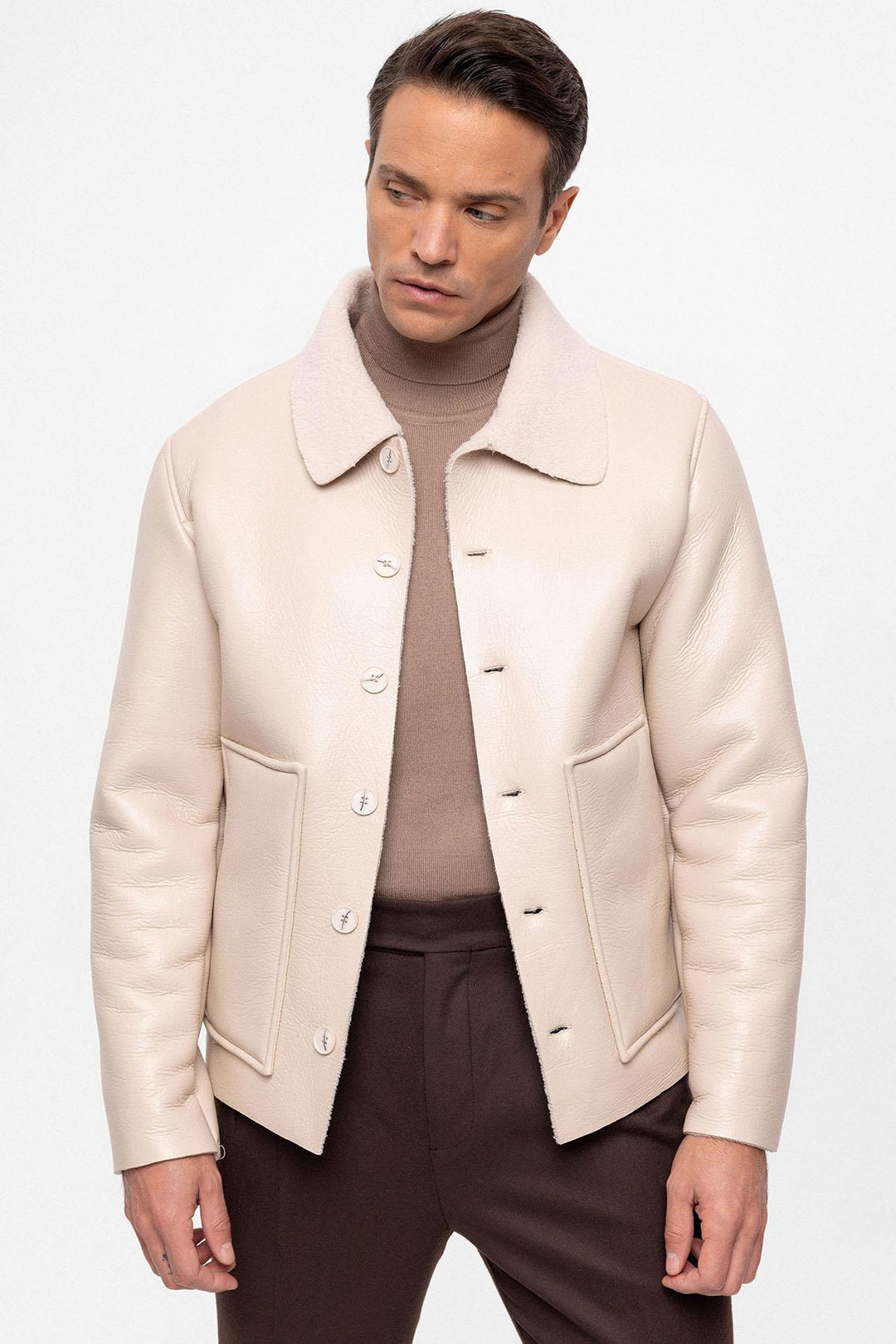 ANT Lining Detailed Faux Leather Men's Coat - Ciudad Mante