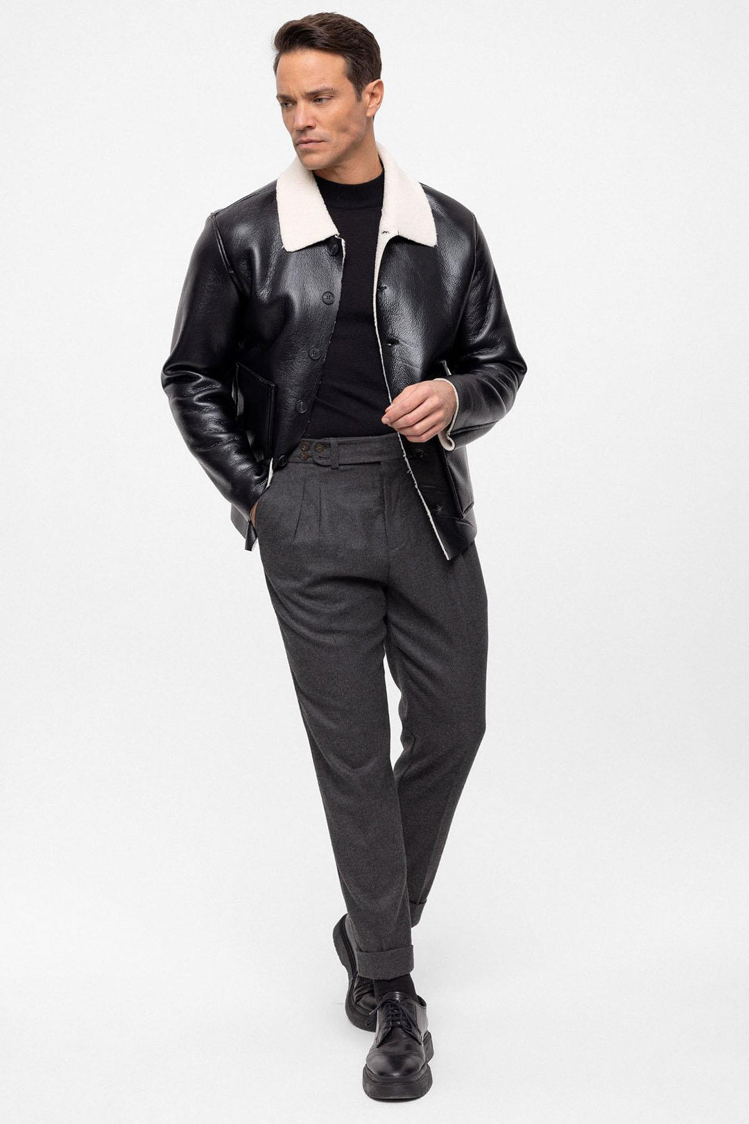 ANT Lining Detailed Faux Leather Men's Coat - Emmen