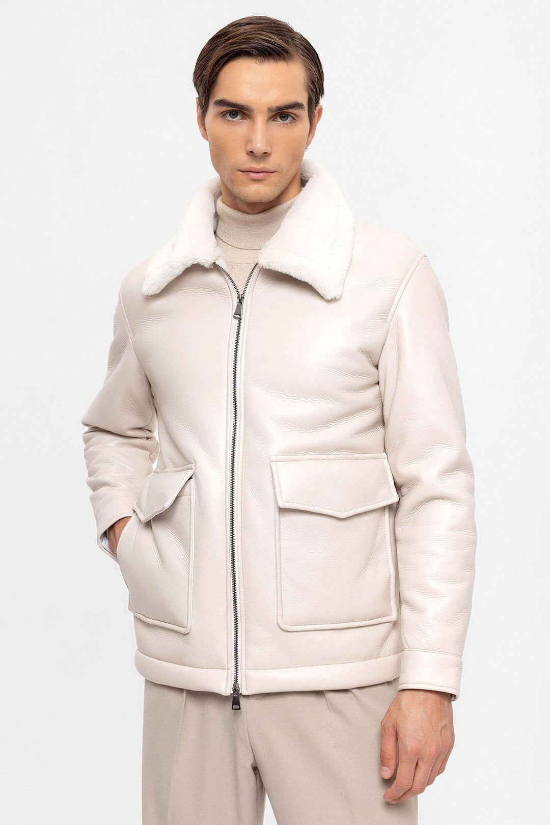 ANT Lining Detailed Faux Leather Coat - Faro