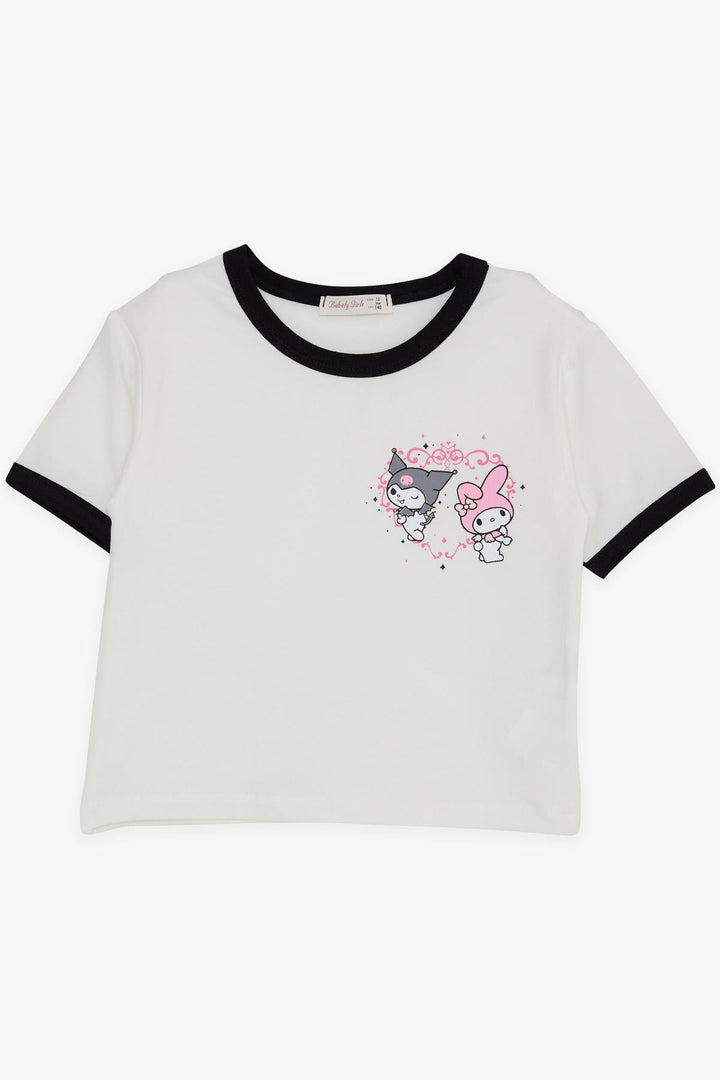 BRE Babely Girl Child T-shirt Crop Cartoon Character Kuromi & My Melody Printed 96 Years, Ecru - Tustin