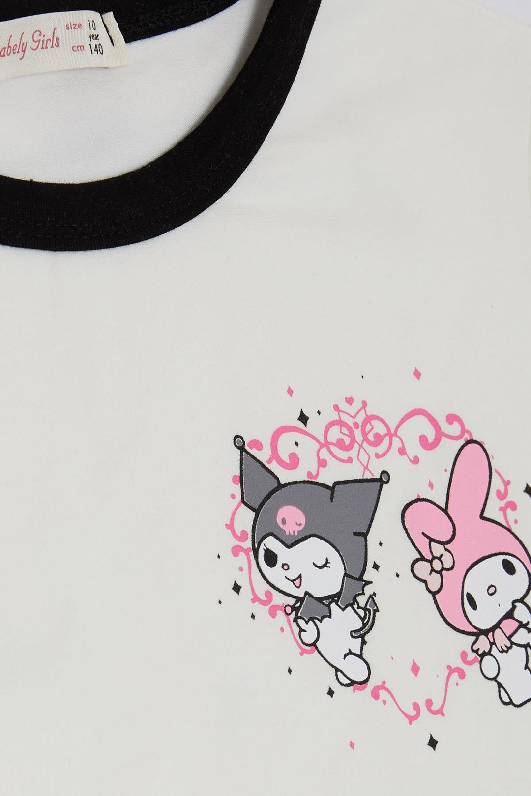 BRE Babely Girl Child T-shirt Crop Cartoon Character Kuromi & My Melody Printed 96 Years, Ecru - Tustin