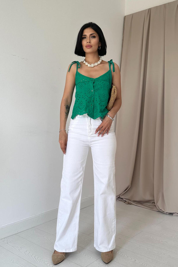 ELS Laced Brocade Blouse - Green - Sicklerville