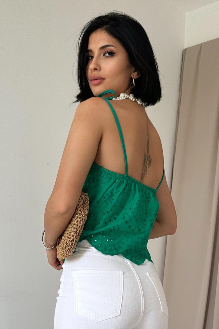 ELS Laced Brocade Blouse - Green - Sicklerville