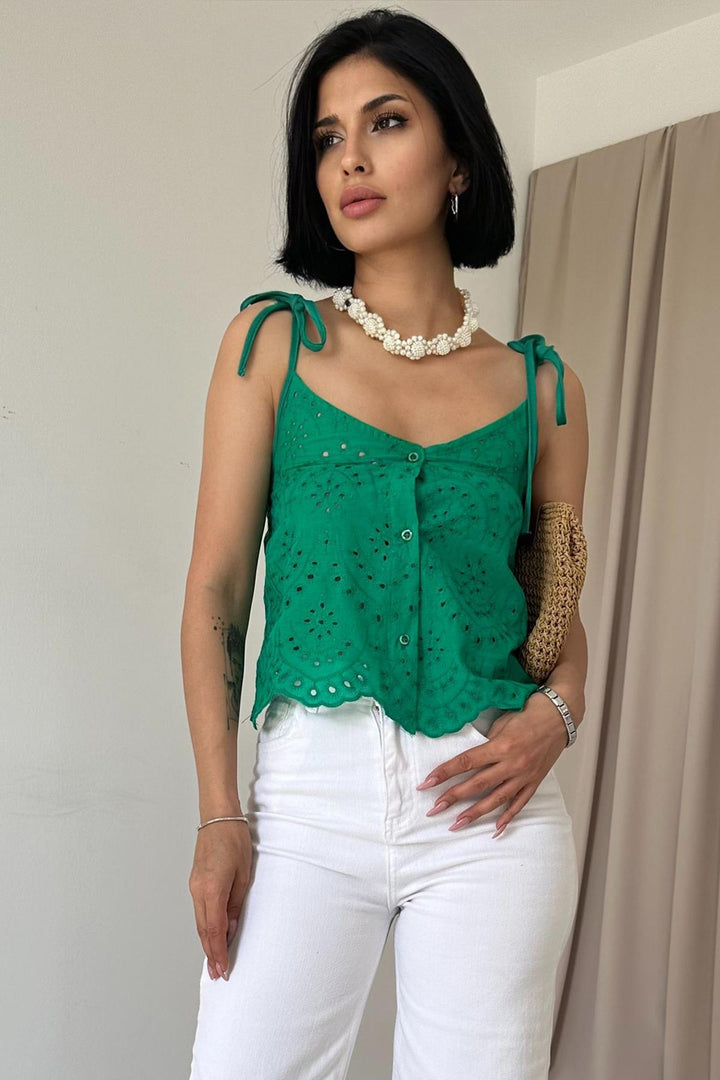 ELS Laced Brocade Blouse - Green - Sicklerville