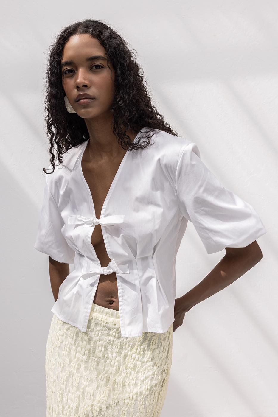 BSL Women Poplin Blouse with Tie Detail - Pinneberg