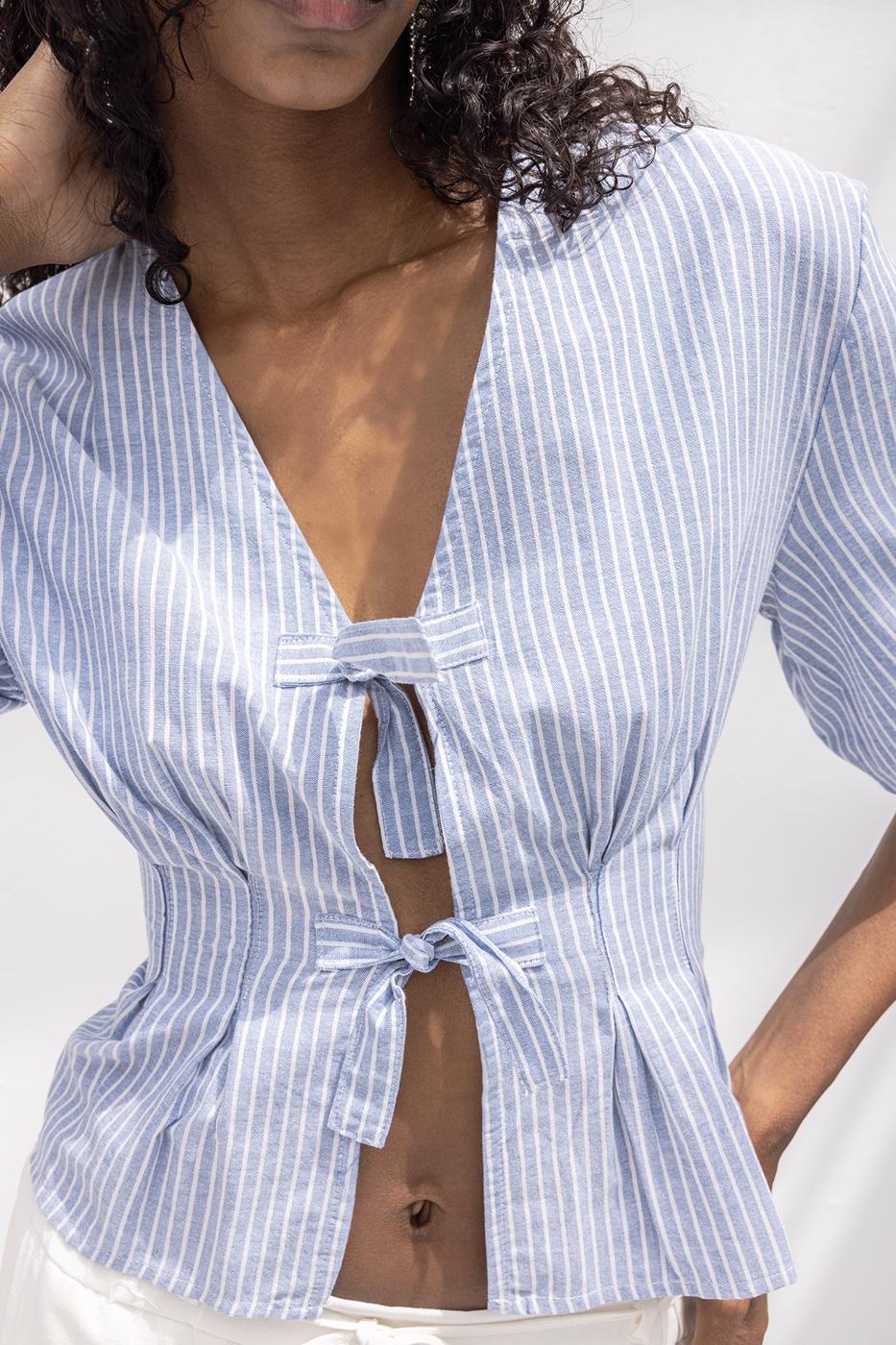 BSL Women Poplin Blouse with Tie Detail - Zamora