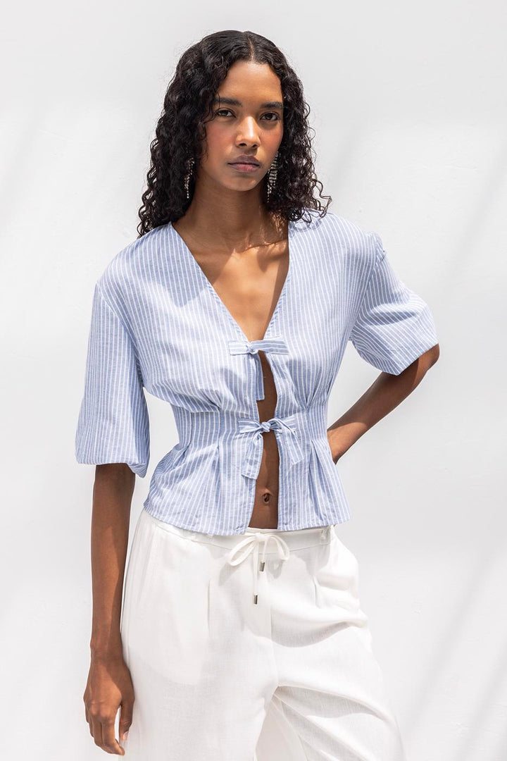 BSL Women Poplin Blouse with Tie Detail - Zamora