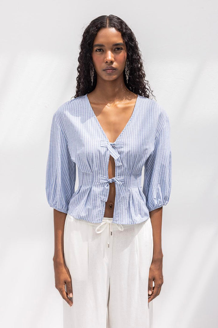 BSL Women Poplin Blouse with Tie Detail - Zamora