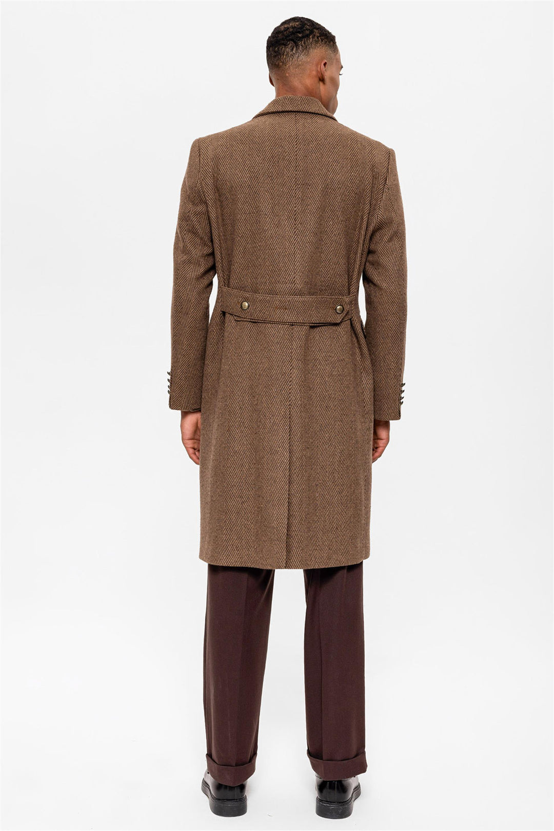 ANT Herringbone Patterned Double Breasted Men's Coat - North Ridgeville