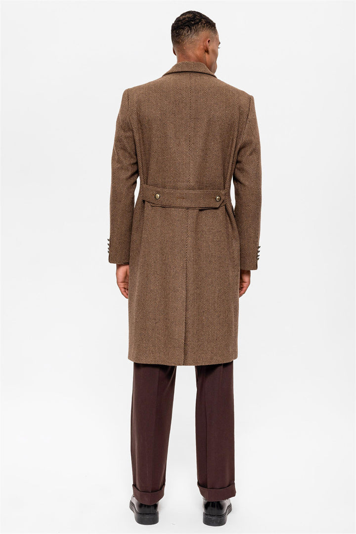 ANT Herringbone Patterned Double Breasted Men's Coat - North Ridgeville