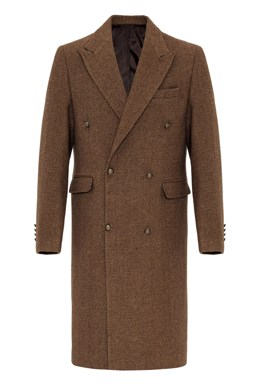 ANT Herringbone Patterned Double Breasted Men's Coat - North Ridgeville