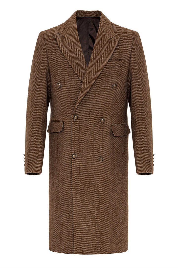 ANT Herringbone Patterned Double Breasted Men's Coat - North Ridgeville
