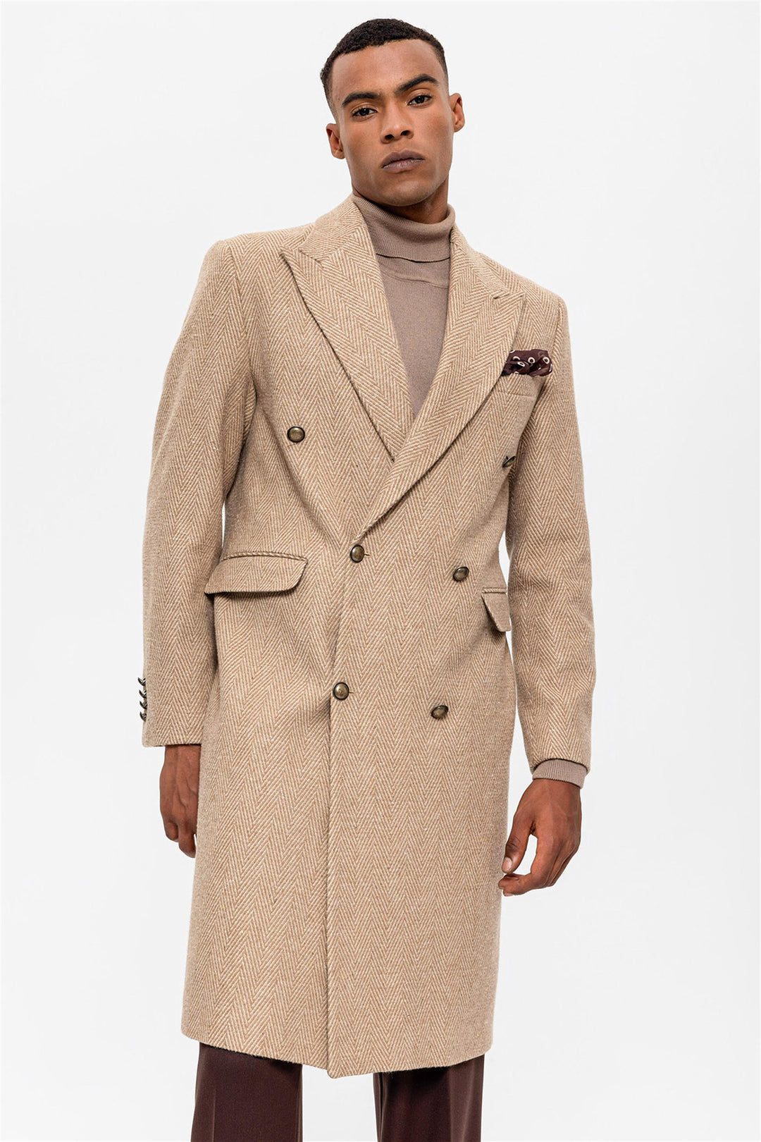 ANT Herringbone Patterned Double Breasted Men's Coat - Oxnard