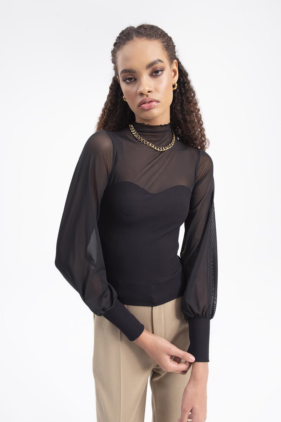 BSL Women Balloon sleeve transparent blouse - Agua Prieta