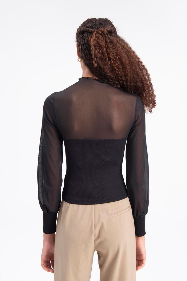 BSL Women Balloon sleeve transparent blouse - Agua Prieta