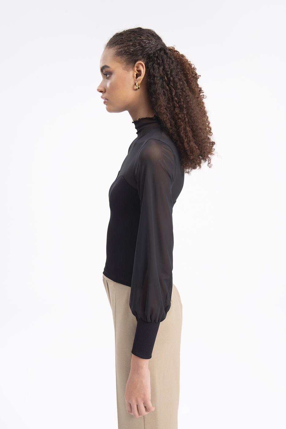 BSL Women Balloon sleeve transparent blouse - Agua Prieta