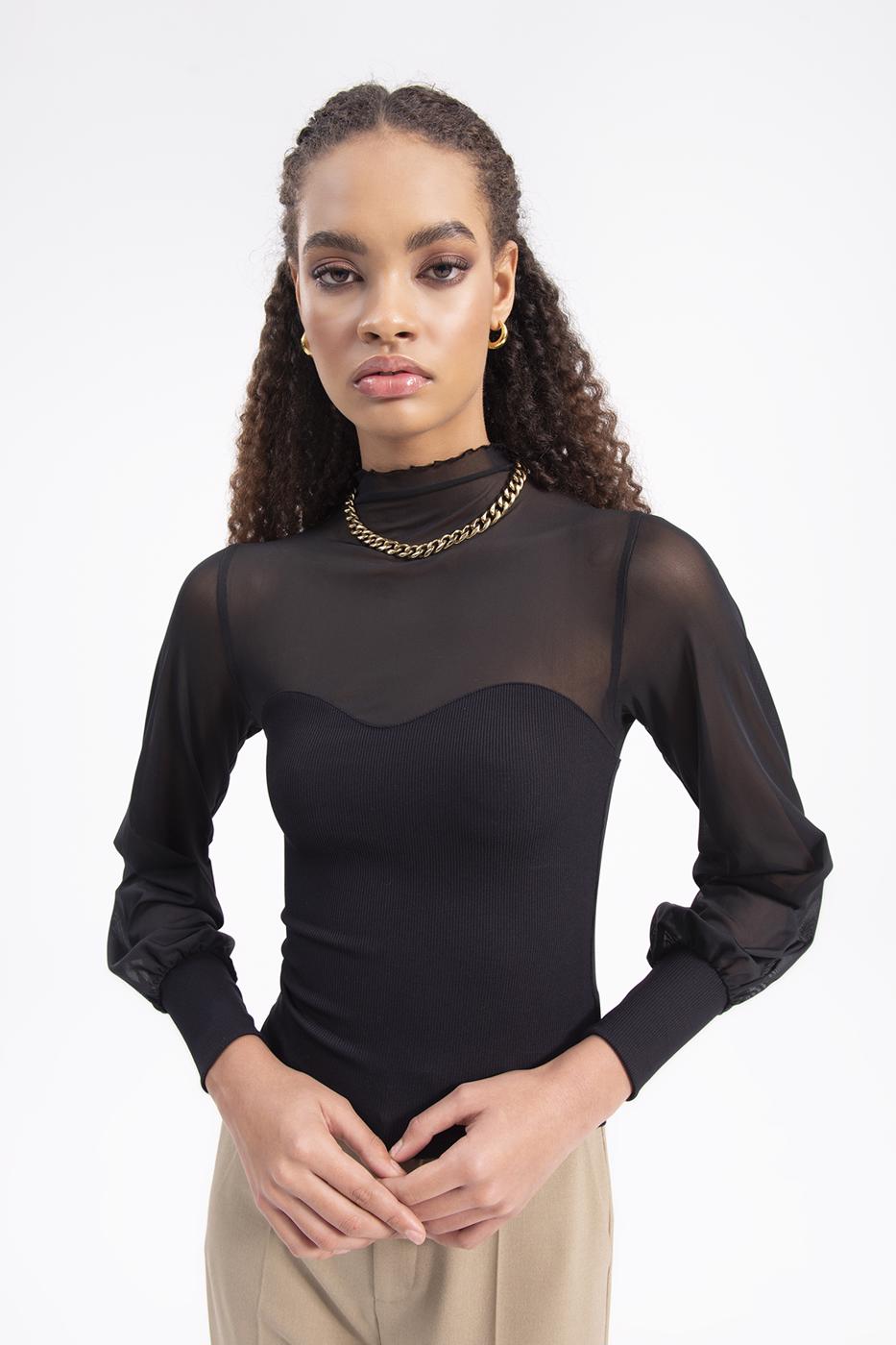 BSL Women Balloon sleeve transparent blouse - Agua Prieta