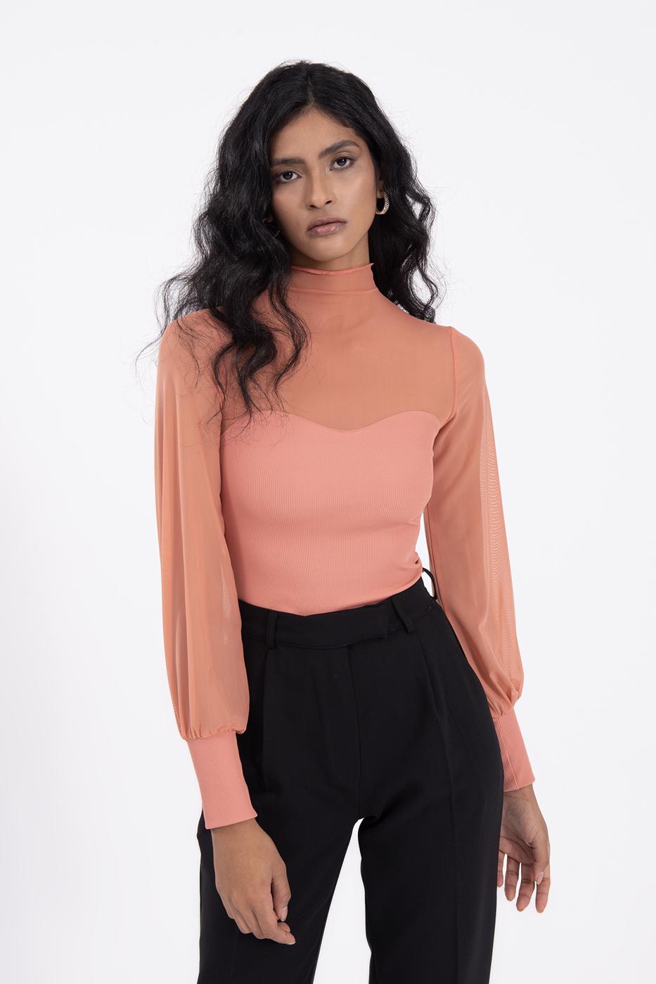 BSL Women Balloon sleeve transparent blouse - Downers Grove