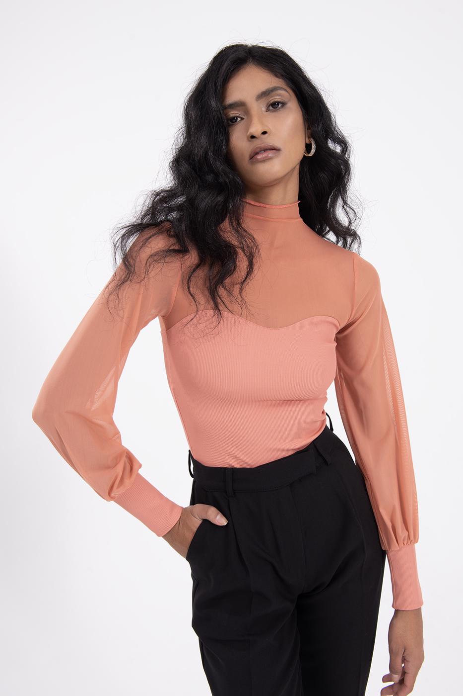 BSL Women Balloon sleeve transparent blouse - Downers Grove