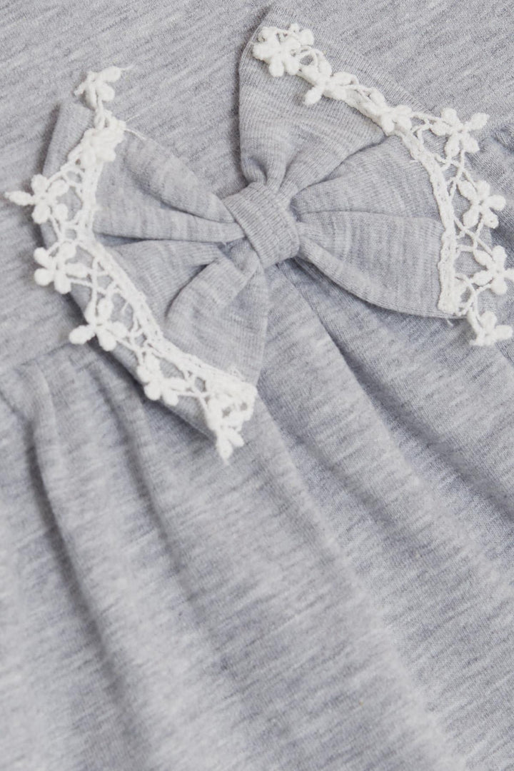 BRE Barmy Girl Child Long Sleeve Dress with Bow Lace 2-6 Years, Grey Melange - Bossier City