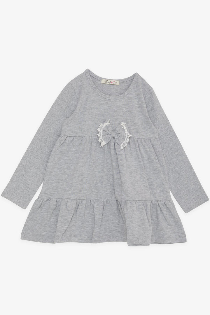 BRE Barmy Girl Child Long Sleeve Dress with Bow Lace 2-6 Years, Grey Melange - Bossier City