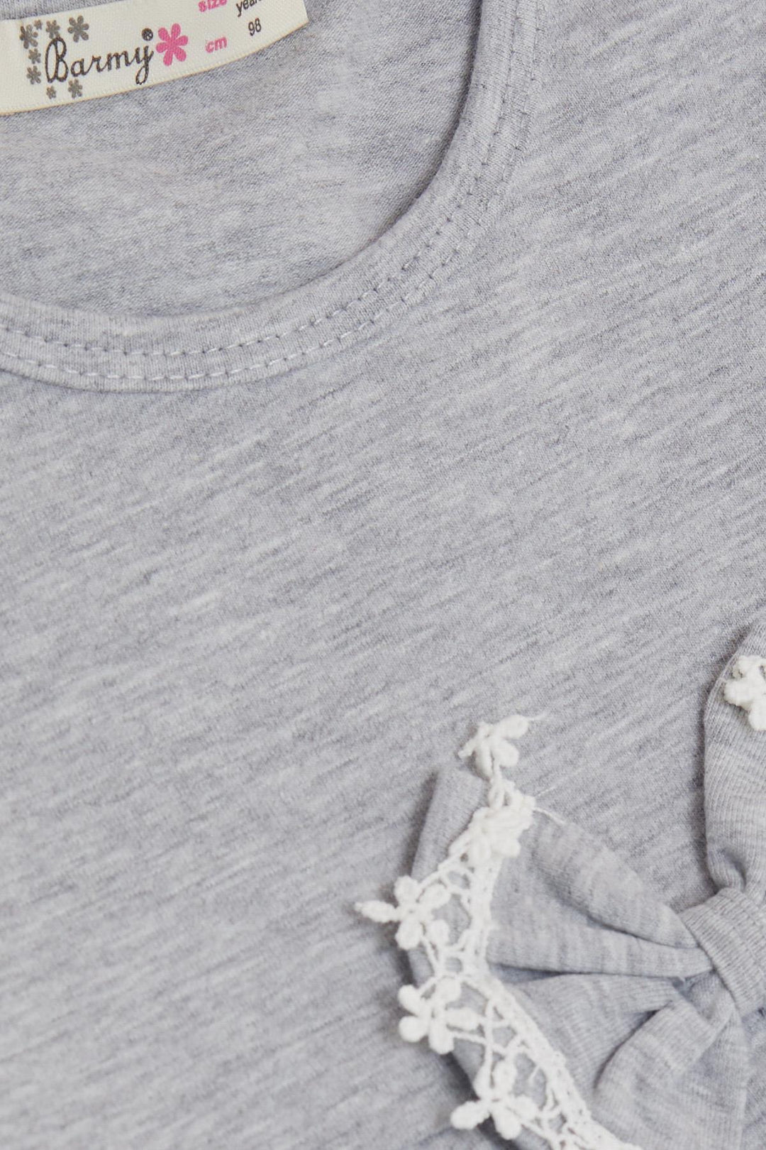 BRE Barmy Girl Child Long Sleeve Dress with Bow Lace 2-6 Years, Grey Melange - Bossier City