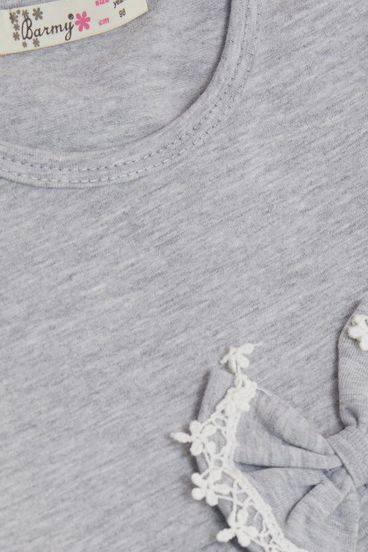 BRE Barmy Girl Child Long Sleeve Dress with Bow Lace 2-6 Years, Grey Melange - Bossier City