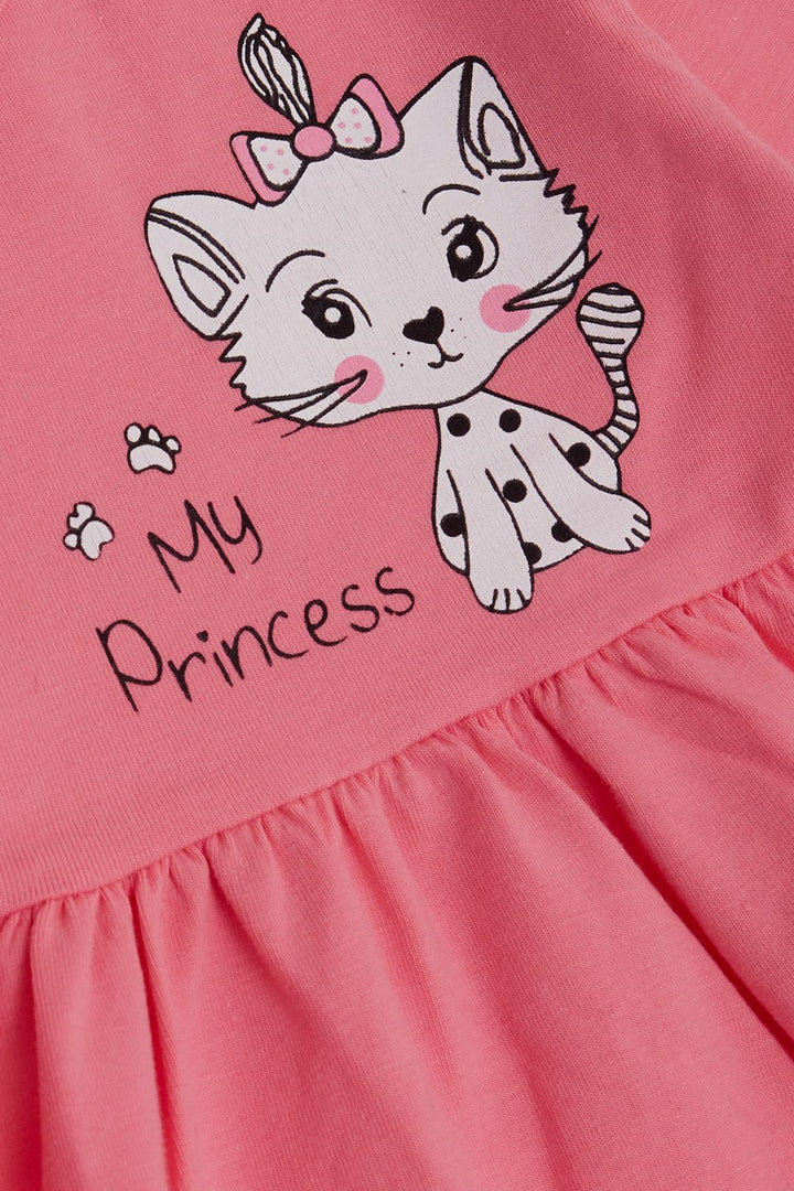 BRE Silly Girl Child Long Sleeve Dress Cute Princess Kitty Printed 1.5-5 Years, Pink - Santa Cruz
