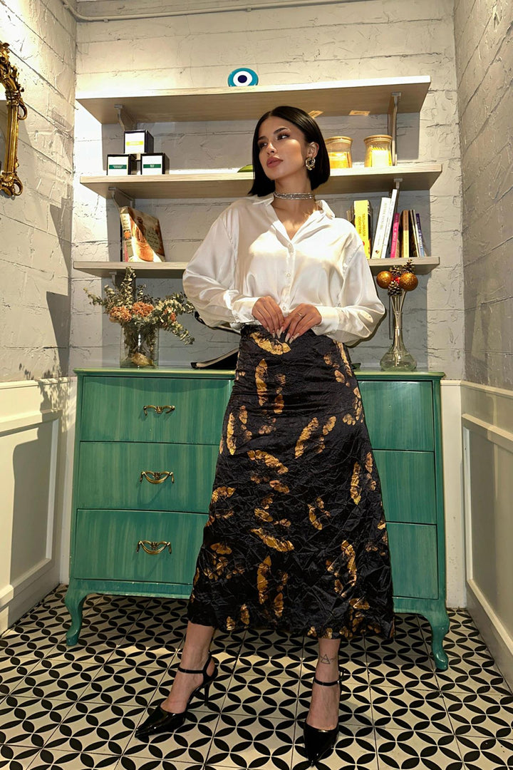 ELS Printed Crochet Skirt - Black - Agrínio